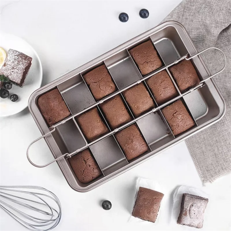 1 Stück Brownie-Kuchenform mit Trennwänden, Edelstahl-Kastenform, antihaftbeschichtet, quadratisches Gitter, Muffin-Backform, Blondie-Backformen Image