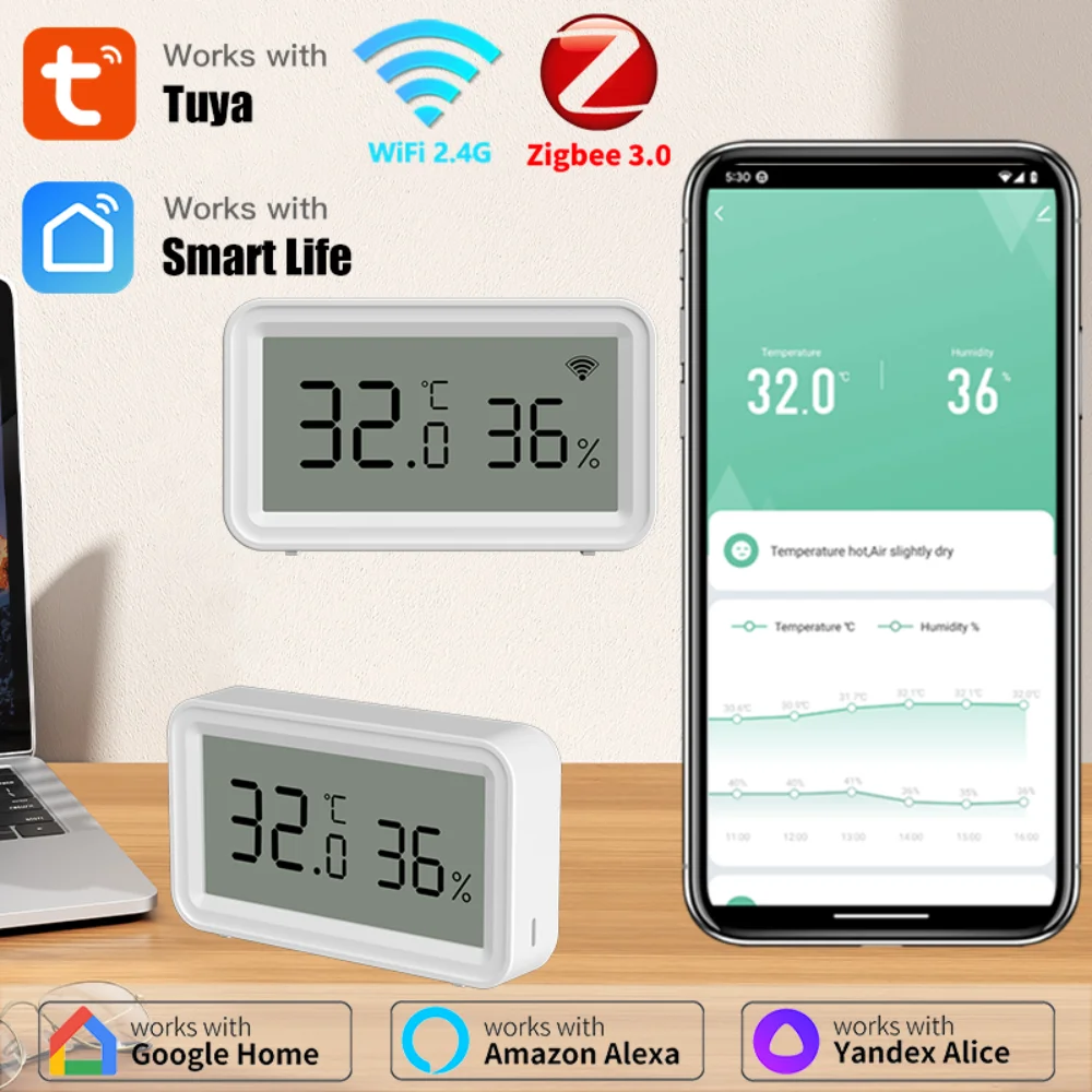 Tuya Smart Wifi/Zigbee Temperatur Feuchtigkeit Sensor Home Automation Überwachung Thermometer Hygrometer APP Sprachsteuerung Über Alexa Image