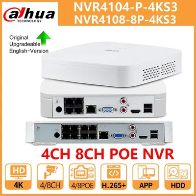 Dahua POE NVR 4CH NVR4104-P-4KS3 8CH NVR4108-8P-4KS3 Smart 1U 1HDD 4/8PoE Network Video Recorder