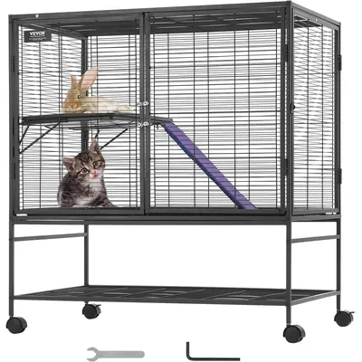 39" Rolling Metal Ferret Cage, Large 2-Tier Critter Nation Cage, Small Animal Cage with Ramps &