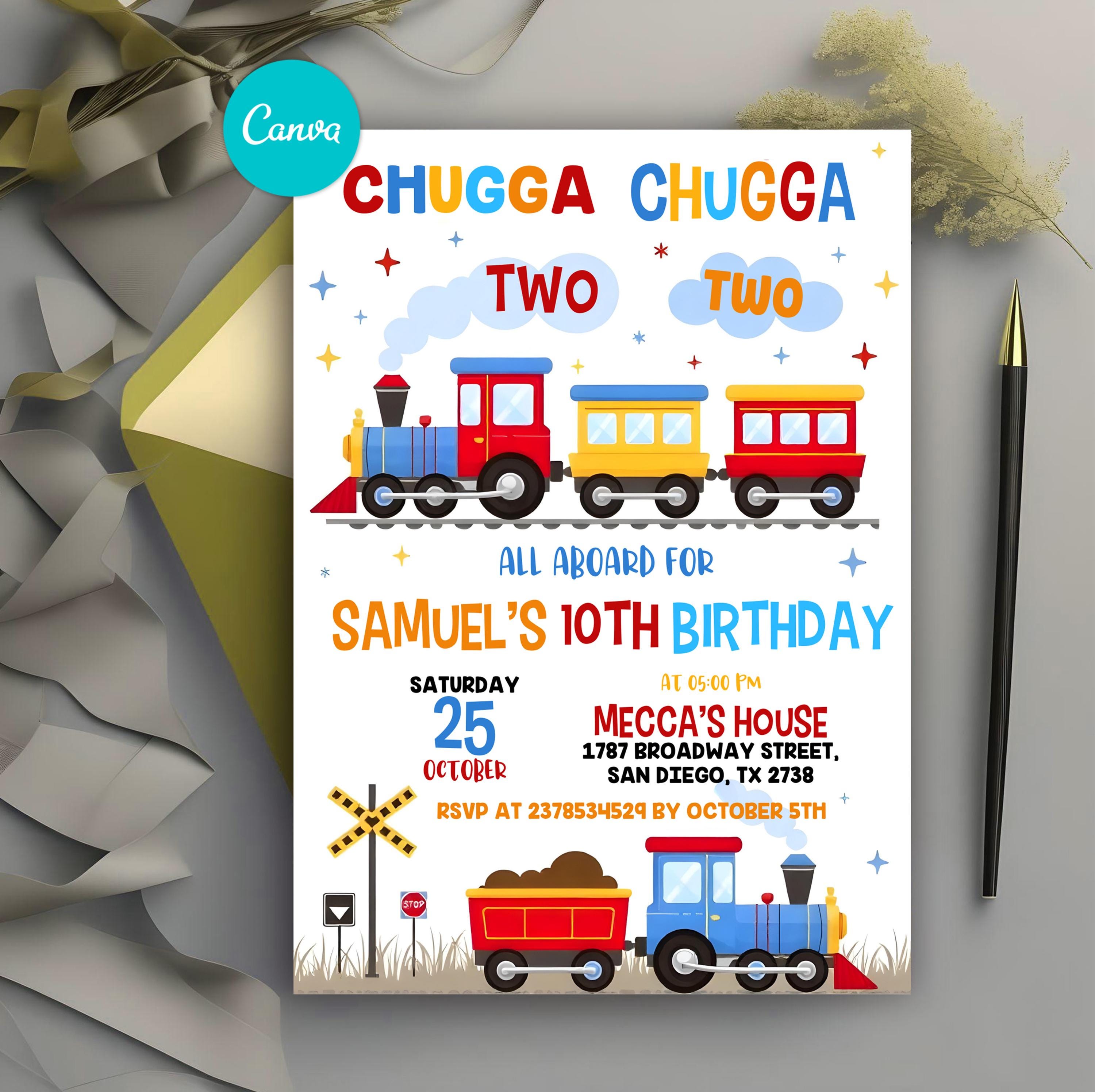 Invito di compleanno a tema treno, invito Chugga Chugga Choo Choo, invito per il secondo compleanno di Two Two, invito per la festa del secondo comple