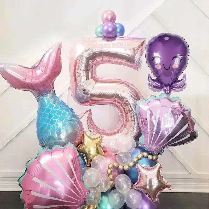 33 pezzi palloncini coda a sirena set di colonne di palloncini foil con numeri in oro rosa per decorazioni per feste di compleanno per bambini palloncini per feste a sirena