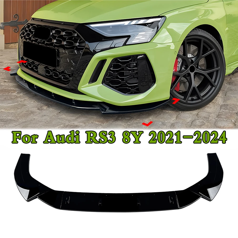 Per Audi RS3 8Y 2021-2024 Auto Paraurti Anteriore Lip Splitter Diffusore Lip Body Kit Auto Spoiler Paraurti Gloss Nero Accessori