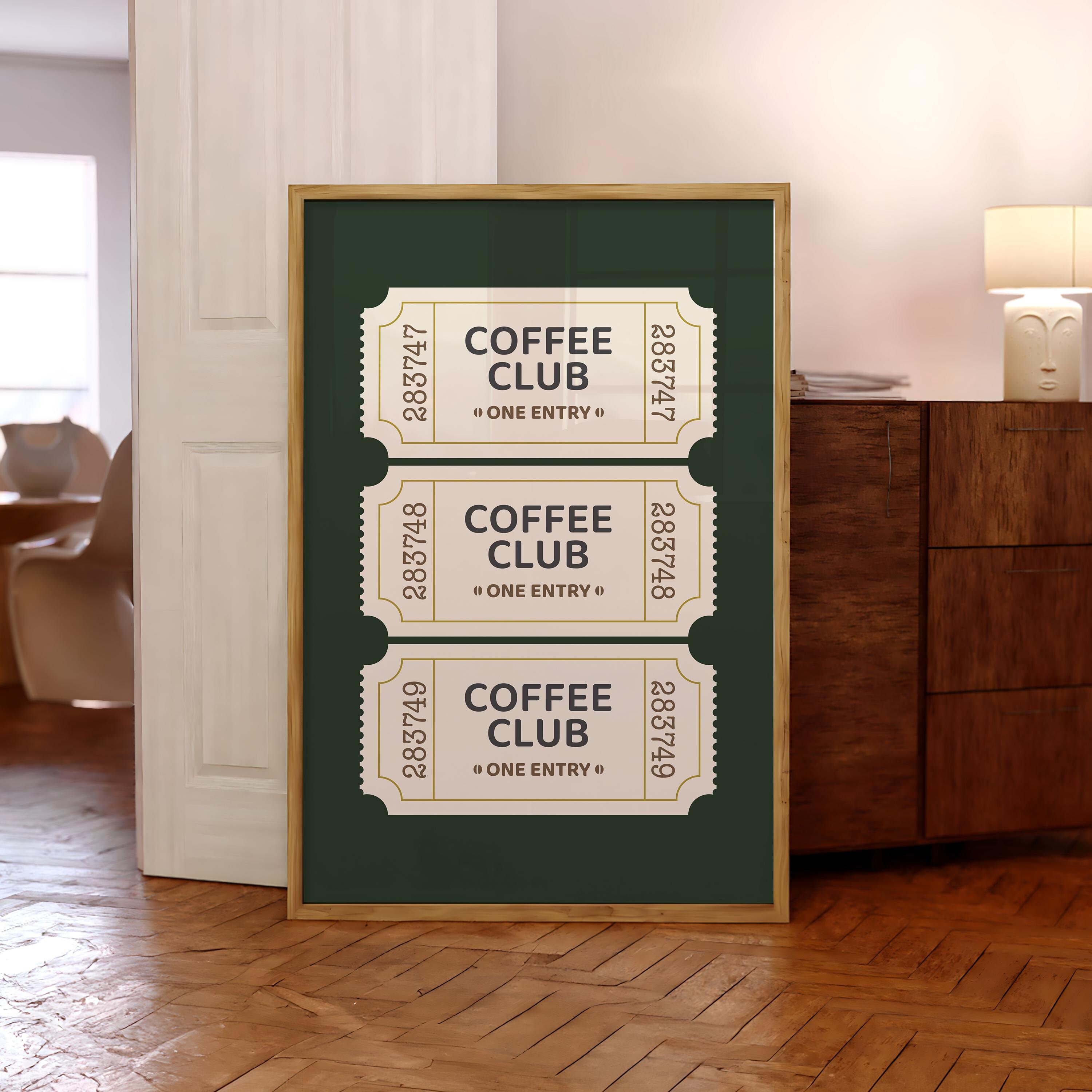 Stampa biglietto Coffee Club, poster caffè, arte caffè vintage, regalo per amanti del caffè, poster cucina alla moda, arte murale caffè - cornice opzi