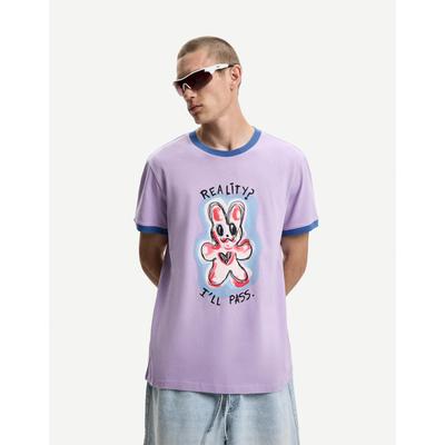 Bershka Short Sleeve T-Shirt With Contrast Print Men M Violet