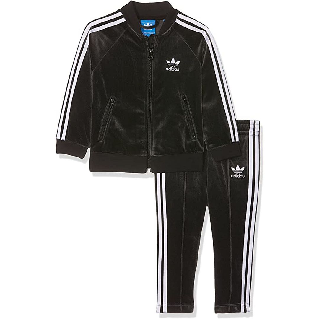 adidas Baby Velour Kids Black Tracksuit - Black/white - Size 6-9M | adidas Sale | Discount Designer Brands