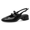 Slingpumps TAMARIS, Damen, Gr. 38, schwarz (schwarz, lack), Lacklederimitat, elegant, Schuhe, Blockabsatz, Abendschuh in modischer Karreeform