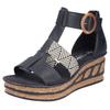 Keilsandalette RIEKER, Damen, Gr. 36, schwarz (schwarz, creme), Lederimitat, Bast, feminin, Schuhe Sandalette, Sommerschuh, Plateausandalette, Sandale mit modischem 6 cm Keilabsatz