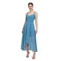 Abendkleid VERA MONT "Vera Mont Abendkleid mit Volant", Damen, Gr. 44, Normalgrößen, shiny blaustone, Chiffon, Obermaterial: 100% Polyester. Futter: 100% Polyester., elegant, A-Linie lang, U-Boot-Ausschnitt, Kleider, Wickel-Design