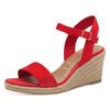 Keilsandalette TAMARIS, Damen, Gr. 42, rot, Textil, modisch, Schuhe, Sommerschuh, Sandale, Keilabsatz, mit verstellbarem Riemchen