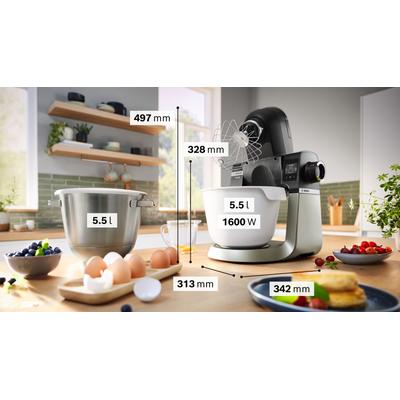 BOSCH Küchenmaschine "Serie 6 MUMS6ZS18, 2 Schüsseln (Edelst/Kunstst), integr Waage, schwarz", jet schwarz matt, B:32cm H:33cm T:38cm, Küchenmaschinen, Automatikprogramme, Deckel, Knethaken/Rühr-/Silikonbesen spülm.fest