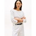 Strickpullover TOMMY HILFIGER "CO JERSEY STITCH BOAT-NK SWEATER", Damen, Gr. XXXL (46), ivory silk, schwarz night navy fine stp, Strick, Obermaterial: 67% Baumwolle, 33% Polyamid, gestreift, casual, Basic hüftlang, U-Boot-Ausschnitt, Langarm...