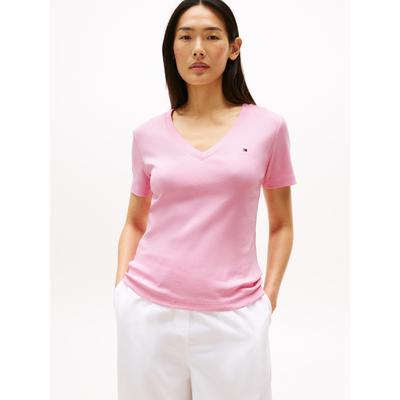 T-Shirt TOMMY HILFIGER "CODY, Slim Fit", Damen, Gr. XXXL (46), rosa (classic pink), Jersey, Obermaterial: 100% Baumwolle, unifarben, casual, schmal hüftlang, tiefer V-Ausschnitt, Kurzarm abgesteppt, Shirts, mit V-Ausschnitt Image