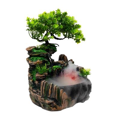 Tabletop Fountain Humidifier with Rockery Bonsai Waterfall Decor - 6.7 x 7 x 5.9inch