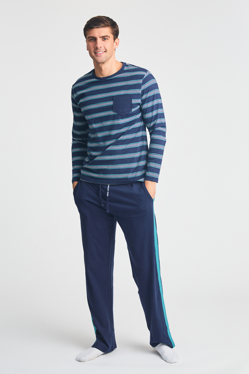 Tokyo Laundry Mens Navy Cotton 2-Piece Long Sleeve Top And Bottoms Pyjama Set - Size Medium | Tokyo Laundry Sale | Discount Designer Brands