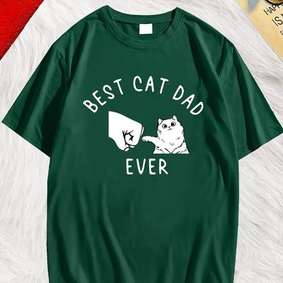 TEMU Best Cat Dad Ever Print Short Sleeve Tees For Men, Casual Crew Neck T-shirt, Comfortable Breathable T-shirt Image