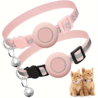 TEMU 2pcs Reflective Cat Collars With Airtag Holder, Breakaway Safety & Bell - Adjustable 7-12 Inches For Kittens And Cats Image