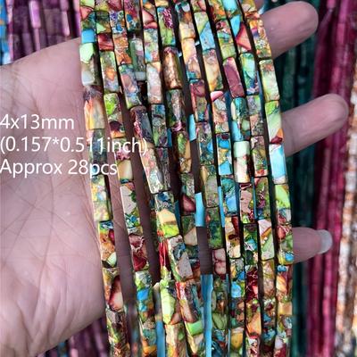 TEMU 28pcs Natural Stone Beads, 4x13mm , Sea Long Beads For Jewelry Making, Diy Bracelets Necklaces Image