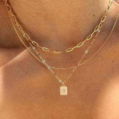 TEMU A Set Of 3 Original Trendy Checkered Paperclip Boxes With A Sparkling Cubic Zirconia Rectangular Pendant Necklace. Image