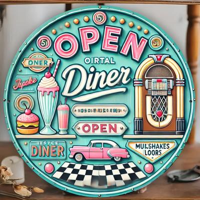 "TEMU Vintage 1950s American Diner Round Metal Sign, 7.8x7.8" - Aluminum Wall Art For Home, Office, Cafe & Bar Decor, Weather-resistant, Room Decor" Image