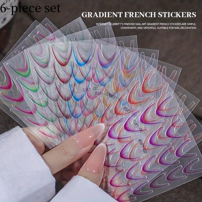 TEMU 6pcs-vibrant Gradient French Nail Stickers - Easy, Versatile, And Long-lasting Nail Art Decorations For Salon-quality Results At Home - Simple Application, No Nail Polish Needed Image