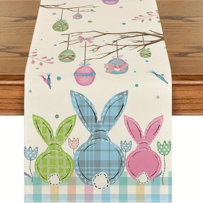 TEMU 1pc, Bunny Egg Easter Table Runner, Seasonal Dining Table Decoration For Home Party Decor13 X 36, 13 X 48, 13 X 72, 13 X 108 Image