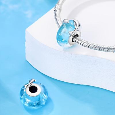TEMU 1pc Exquisite 925 Sterling Siver Blue Ocean Cute Dolphin Glass Charm Beads Fits 3mm Original Bracelet Bangle Necklace Party Festival Fine Gifts Luxury Image