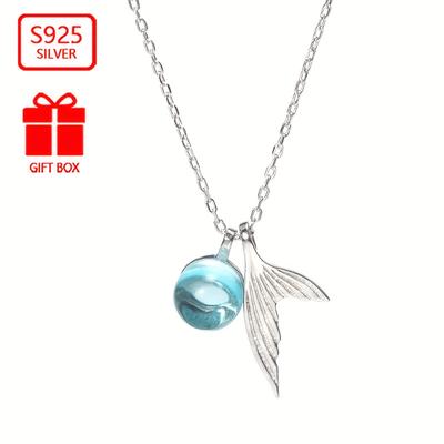 TEMU Total Weight: . 3.2g) 1pc Women's Fashion Pendant Necklace, 925 Sterling Silvery Blue Mermaid Tail Pendant, Creative And Elegant Design, Suitable For , Commuting, Vacation, Parties, Or As A Gift Image