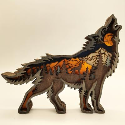 TEMU [1pc Wooden Wolf Figurine] 1pc Wooden Wolf Figurine, Anime Themed , Room Decor, No Electricity Needed, With Indoor & Outdoor Use For Christmas, Halloween, Easter, Hanukkah, Thanksgiving Image