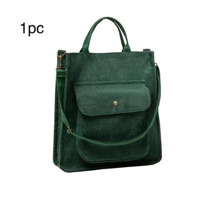 TEMU Chic Vintage Corduroy Tote Bag With Adjustable Strap - Spacious Crossbody & Shoulder Handbag, Solid Color, Zip Pocket - Ideal For Travel, School, And Use Image