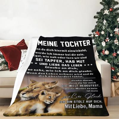 TEMU 1pc, Contemporary Style German Starry Sky Lion Pattern Soft Flannel Fleece Blanket, 100% Polyester, , All , 200-250 Gsm, Gift From Mom To Daughter Image