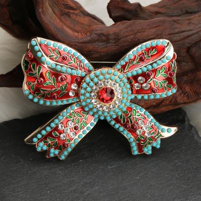 TEMU Elegant Bow Brooch, Rhinestone And Enamel, Exquisite Fashion Collar Pin For Coat Decoration Image