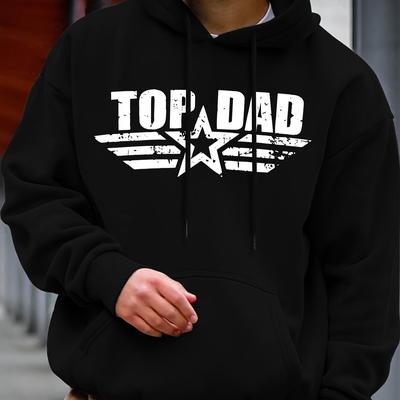 "TEMU Top Dad" Graphic Light Gray Men's Hoodie - Casual & Comfortable Long Sleeve Pullover With Star , Adjustable Drawstring Hood, Fall & Winter" Image