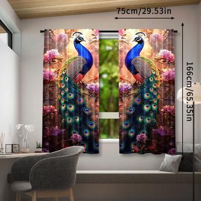 TEMU Vintage Curtain Set: Rod Pocket Window Treatment For Home Decor - Suitable For Bedroom, Office, Kitchen, Living Room, And Study Image