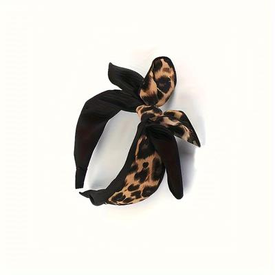 TEMU 1pc Chic Leopard Print Bowknot Women's Headband - Elegant & Bohemian Style Polyester Knotted Hair Accessory, And Valentine's Day Gift Image