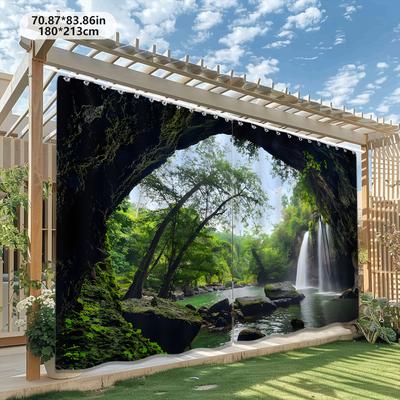 TEMU Outdoor Hook Curtain, Pattern Sunshade Window Curtain Yard Curtain Outdoor Garden Curtain Suitable For Courtyard Garden Outdoor Patio Outdoor Yard Shade Curtain Image