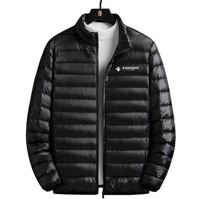 TEMU Kbiaodn Men's Lightweight Zip-up Jacket - Sleek Stand Collar, Solid Black, Casual Winter Coat With Pockets, Polyester, Hand Or Only Image