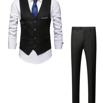 TEMU Men's Suit Vest And Pants Two-piece Set, Formal Vest, Suitable For Business, Parties, Leisure And Entertainment, Image
