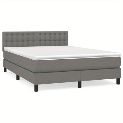 TEMU Box Spring Bed With Mattress Dark Grey 140x200 Cm Fabric Bed Bed Frame Easy Storage Space Image