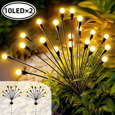 TEMU 2pcs, Outdoor Solar Garden Lamp, 10/8led Courtyard Lamp, Firefly Lamp Swaying With The Wind,, Christmas Path Courtyard Decorative Lamp, Party, Wedding, Dance, Lawn Atmosphere Decoration Image