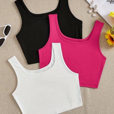 TEMU 3pcs Women's Ultra-short Bodycon Crop Tops Set, Suitable For Summer Image