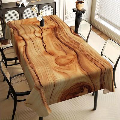 TEMU Jit1pc Wood Grain Pattern Printed Long Rectangular Tablecloth For Dining Tables, Coffee Tables, And Festive Party Decorations. Image