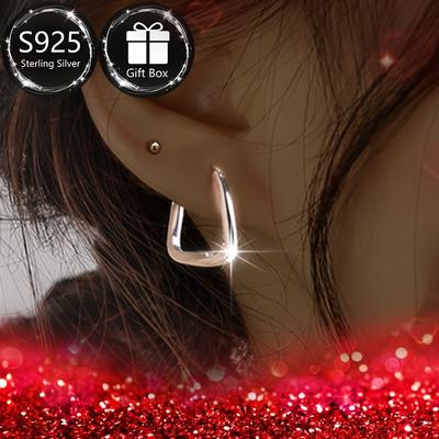 TEMU 2pcs Classic Simple 925 Sterling Silver Ring Earrings, , Silver Plated, 1.2g, Gift Box Included Image