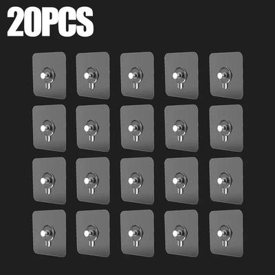 TEMU 20pcs Modern Wall Mounted Practical Hooks - , Strong Bonding, No Drilling, Waterproof Plastic Hooks For Pictures, Photo Frames, Posters, Clocks And Bathroom, Utility Hooks Image