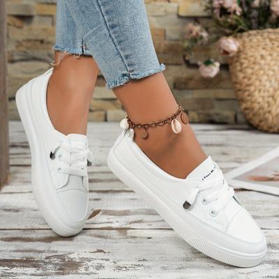 TEMU Women's Casual Sports Shoes, Versatile And Trendy White Sneakers For Outdoor Use. Image