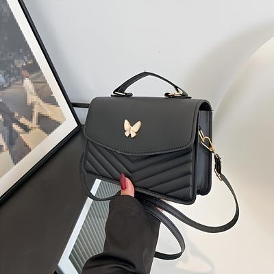 TEMU Elegant Quilted Square Crossbody Bag, Adjustable Strap, Magnet Closure, Leather Lining, Lightweight, Urban Style, White/black/khaki Color Options Image