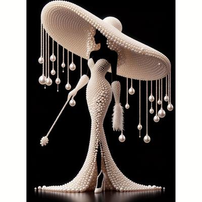 TEMU Woman Wearing Pearls 1pc 5d Diy Diamond Painting Kit Diamond Painting Making Desktop Ornaments Wall Hanging Home Decorations Art Crafts Festival Gifts Gifts Image