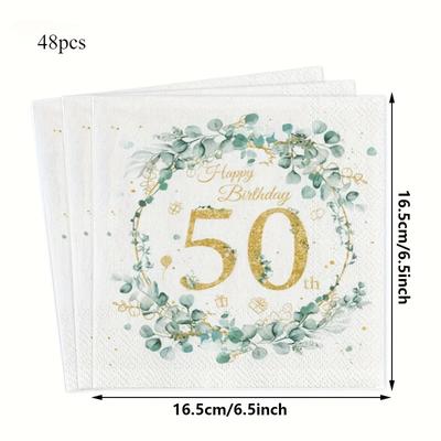 TEMU 48pcs 50th Birthday Happy Commemorative Napkins, Floral 50th Anniversary Napkins, Suitable For Birthday Party Decorations Image
