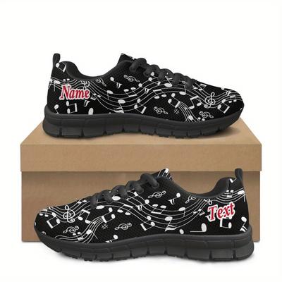 TEMU Custom Name Non-slip Sports Shoes, Lightweight And Breathable Mesh, Unisex Walking Shoes With Music Piano Note Print, Perfect Gift For Music Lovers To Give To . Image