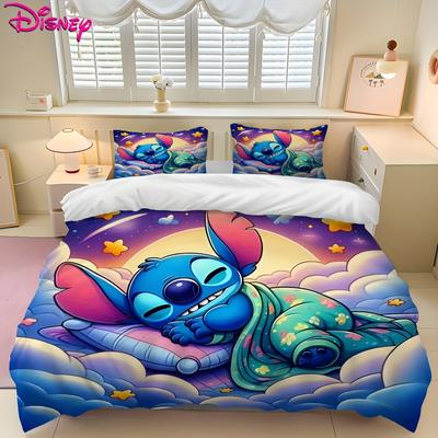 TEMU 3pcs & Stitch Bedding Set Cartoon Includes 1 Duvet Cover And 2 Pillowcases Super For Bedroom Gift For Family All Home Decor Multi Siz Image